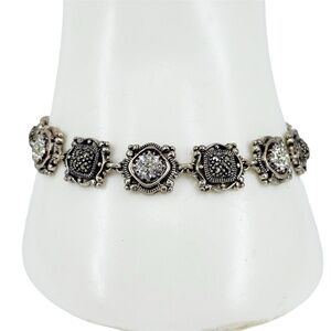 sterling silver marcasite & crystal link bracelet - GM257